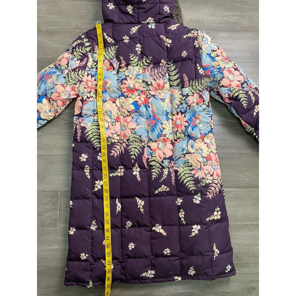 Sundance Hooded Down Puffer Coat Parka Purple Floral Fur Trim Size Small - Picture 5 of 10